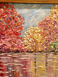KADLIC Abstract Autumn Trees  Landscape Art Original Oil Painting Gold Frame 24”