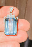 Antique Vintage Art Deco 14K Gold Platinum 21ct Aquamarine Diamond Pendant