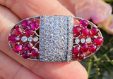 Vintage Art Deco Platinum 6.20ct G-H VS Diamond Ruby Cabachon Brooch Pendant
