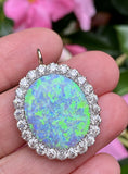 Vintage Retro Estate 18k Gold 15ct Diamond Blue Black Opal Pendant