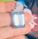 Antique Vintage Art Deco 14K Gold Platinum 21ct Aquamarine Diamond Pendant