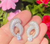 Vintage Estate Platinum 14k Gold 4.90ct VS Pave Diamond Drop Pendant Earring Cli