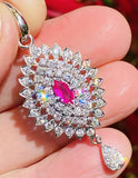 Vintage Estate 1950s 14k Gold E/F VS1 Diamond Halo Ruby Necklace Pendant Drop