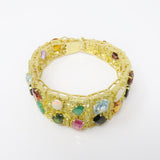 Vintage 1960 H. Stern Designer 18k Emerald Aquamarine Gemstone Cuff Bracelet