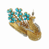 Retro Art Deco 1940s 18k Gold Turquoise G VS Diamond 2.0 ct Brooch Pin Pendant