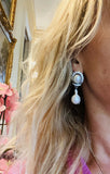 Striking 18k Gold Vintage South Sea Pearl 2.20ct VS Diamond Drop Earrings