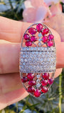 Vintage Art Deco Platinum 6.20ct G-H VS Diamond Ruby Cabachon Brooch Pendant