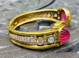 Vintage Estate Italian 18k Gold Pink Tourmaline Moonstone Diamond Cuff Bracelet