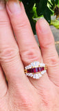 KURT WAYNE 2.00ct 18k Gold Ruby VS Diamond Cluster Anniversary Band Ring VIDEO