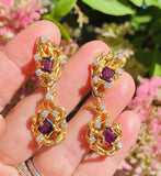 18k Gold ARTHUR KING Red Rubellite Tourmaline VS Diamond Dangle Earrings