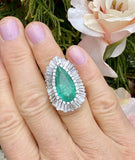 Vintage Ring-dant HUGE Platinum 14k Gold 18 ct Emerald VS Diamond Ballerina Ring
