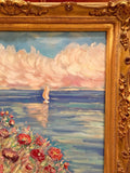 24x20" Mediterranean Seascape KADLIC Original Oil Painting Art Gold Frame