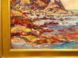 KADLIC Abstract Mountains Seascape Impasto Original Oil Painting Gold Frame 24”