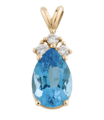 Vintage Estate 14K Gold 3.71ct Blue Topaz Diamond Pendant for Necklace