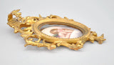 KPM Style Painted Porcelain Plaque Cherub Gold Giltwood Italy Tole Frame 19th C
