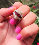 KURT WAYNE 2.00ct 18k Gold Ruby VS Diamond Cluster Anniversary Band Ring VIDEO