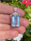 Antique Vintage Art Deco 14K Gold Platinum 21ct Aquamarine Diamond Pendant