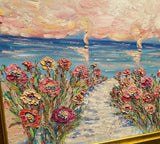 KADLIC Abstract Sunset Seascape Impasto Original Oil Painting Gold Frame 28”
