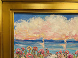 KADLIC Abstract Sunset Seascape Impasto Original Oil Painting Gold Frame 28”