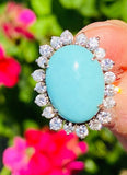 Vintage 14k Gold Robins Blue Turquoise Diamond Halo Cocktail Ring