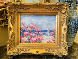 KADLIC Original Oil Painting Abstract Seascape Impasto Gold Gilt 15" Frame Pinks