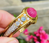Vintage Estate Italian 18k Gold Pink Tourmaline Moonstone Diamond Cuff Bracelet