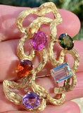 Vintage SEIDENGANG 18k Gold Tourmaline Aquamarine Gemstone Pendant Brooch