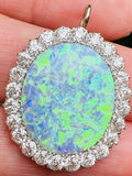 Vintage Retro Estate 18k Gold 15ct Diamond Blue Black Opal Pendant
