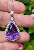 Vintage Estate 14k Gold Diamond Amethyst Necklace Pendant