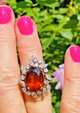 Vintage 14k Gold Mandarin Citrine Marquise Diamond Halo Ballerina Cocktail Ring