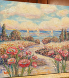 KADLIC Abstract Sunset Seascape Impasto Original Oil Painting 24” Large Art
