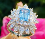 Vintage Ring-dant Platinum 4ct Aquamarine G VS Diamond Ballerina Ring Pendant