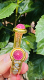 Vintage Estate Italian 18k Gold Pink Tourmaline Moonstone Diamond Cuff Bracelet