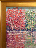KADLIC Abstract Autumn Trees  Landscape Art Original Oil Painting Gold Frame 24”
