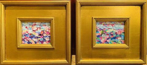 KADLIC Abstract Landscape PAIR Original Oil Painting Gold Gilt Frame Fine Art