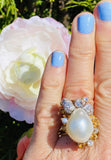 Vintage La Triomphe 18k Gold Baroque Pearl G VS Diamond Citrine Ring