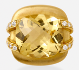 Vintage Marlene Stowe 18k Gold 45ct Lemon Citrine VS Diamond Pendant Brooch