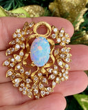 Vintage Estate JGJLRY 18k Gold 6.25ct VS Diamond Opal Necklace Pendant Brooch