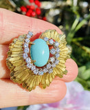 Vintage Estate 14k Gold Turquoise Diamond Necklace Pendant