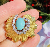 Vintage Estate 14k Gold Turquoise Diamond Necklace Pendant