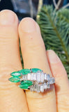 Vintage Art Deco 18k Gold 2.75ct Emerald VS Diamond Baguette Cocktail Statement