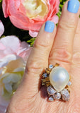 Vintage La Triomphe 18k Gold Baroque Pearl G VS Diamond Citrine Ring