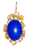 Vintage 1960s-70s Large Retro 18K Gold Lapis Lazuli Diamond Necklace Pendant