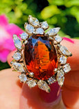 Vintage 14k Gold Mandarin Citrine Marquise Diamond Halo Ballerina Cocktail Ring