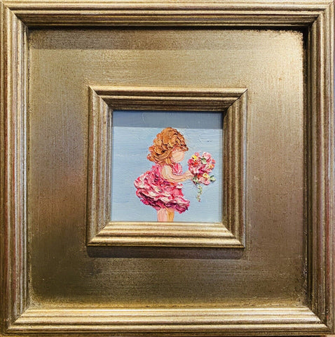 KADLIC Impressionist Girl Child Original Oil Painting Silver Gilt Frame Fine Art