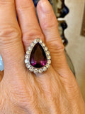 Art Deco Vintage Estate Platinum Pear Amethyst 2.00ct G VS Diamond Halo Ring