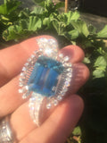 Mid Century Deco Retro 1950s 24+ct Aquamarine G-H/VS Diamond Platinum Brooch