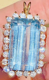 Vintage Large 14k Gold Blue Topaz 2.5ct Diamond Necklace Pendant