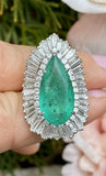 Vintage Ring-dant HUGE Platinum 14k Gold 18 ct Emerald VS Diamond Ballerina Ring