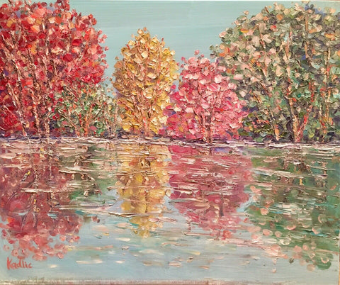 KADLIC Abstract Trees Autumn Landscape Impasto Original Oil Painting 24x20”